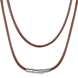 ChainsHouse Brown Leather Braided Necklace for Pendant 2mm 16 Inch Chokers Necklace for Men