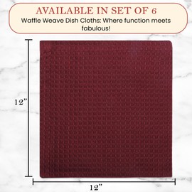 Vintage Vista 100% Cotton Waffle Dish Cloths (Pack of 6) - Dish Rags for Washing Dishes - Reusable & Highly Absorbent Kitchen Towels - Kitchen Rags fo Easter - (12" x 12" - Maroon)