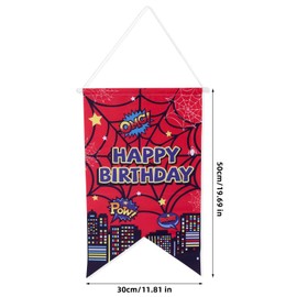 Spider Happy Birthday Door Banner, Pre-Strung Oxford Cloth Washable and Reusable Spider Birthday Door Sign Easy to Use Indoor Outdoor Party Decorations Supplies for Women Men