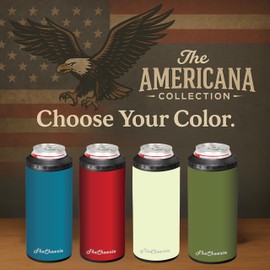 TheChewzie Universal 4‑in‑1 Can Cooler with Hidden Storage - Fits Slim Cans, Regular Cans, Bottles and More - Insulated Stainless Steel - Americana Collection (Red)