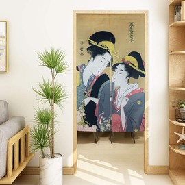 LIGICKY Noren Japanese Style Doorway Curtain Ukiyoe Geisha Girls Painting Long Type Door Tapestry Asian Window Treatment for Home Sushi Kitchen Decoration 33.5 x 59 inch