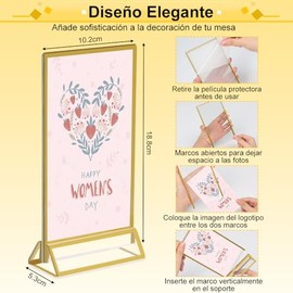 6 Piezas Marcos de Fotos Dorados de Doble Cara, Soporte Acrílico para Letreros, Soportes de Exhibición de Menú de Mesa, Marcos de Fotos para Números de Mesa de Boda, 4 x 6 Pulgadas