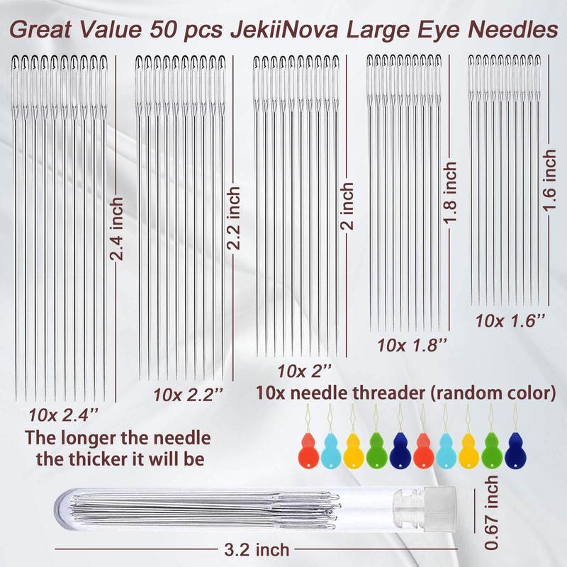 Large-Eye Needles for Hand Sewing, 50pcs Premium Large Eye Sewing