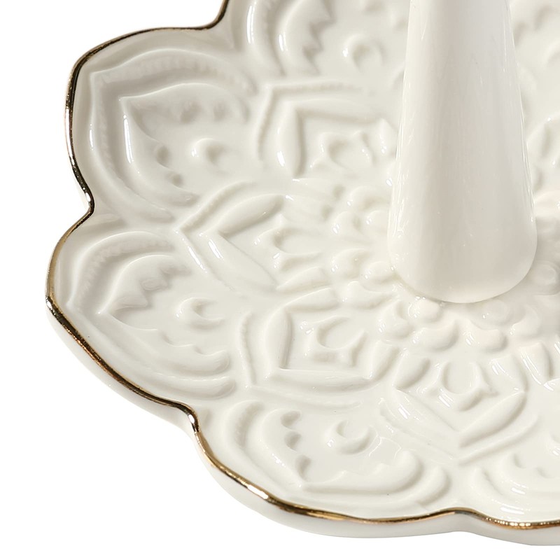 RUIMIC Ceramic White Mandala Jewelry Holder Decorative Ring Holder/Trinket Tray