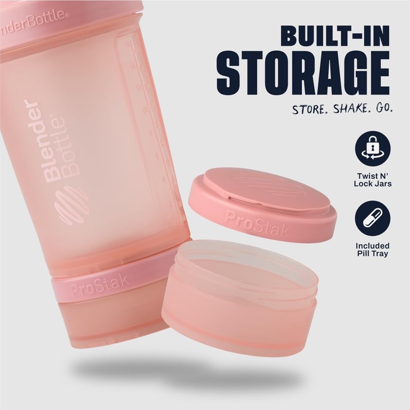 BlenderBottle Shaker Bottle with Pill Organizer and Storage for Protein