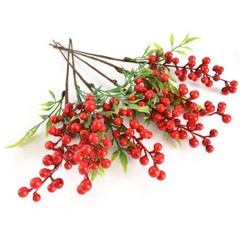 HUIANER Artificial Berries, 6 Pcs Simulation Flowers Lifelike Redberry with Stems Fake Fruit Redberries for Christmas Wedding DIY Bridal Bouquet Home Kitchen Party Decoration