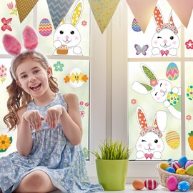 Easter Window Stickers, Easter Decorations 9 Sheets 130 Pcs Easter Stickers Window Easter Bunny Window Clings Pvc Static Stickers, Ideal Easter Gifts for Kids & Adults Used for Home Office Shop Window