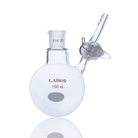 Laboy Glass 100mL Single Neck Round Botthom Schlenk Flask Reaction Kettle with 14/20 Joint & Glass Stopcock Air-Free at Side Arm Chemistry Lab Glassware