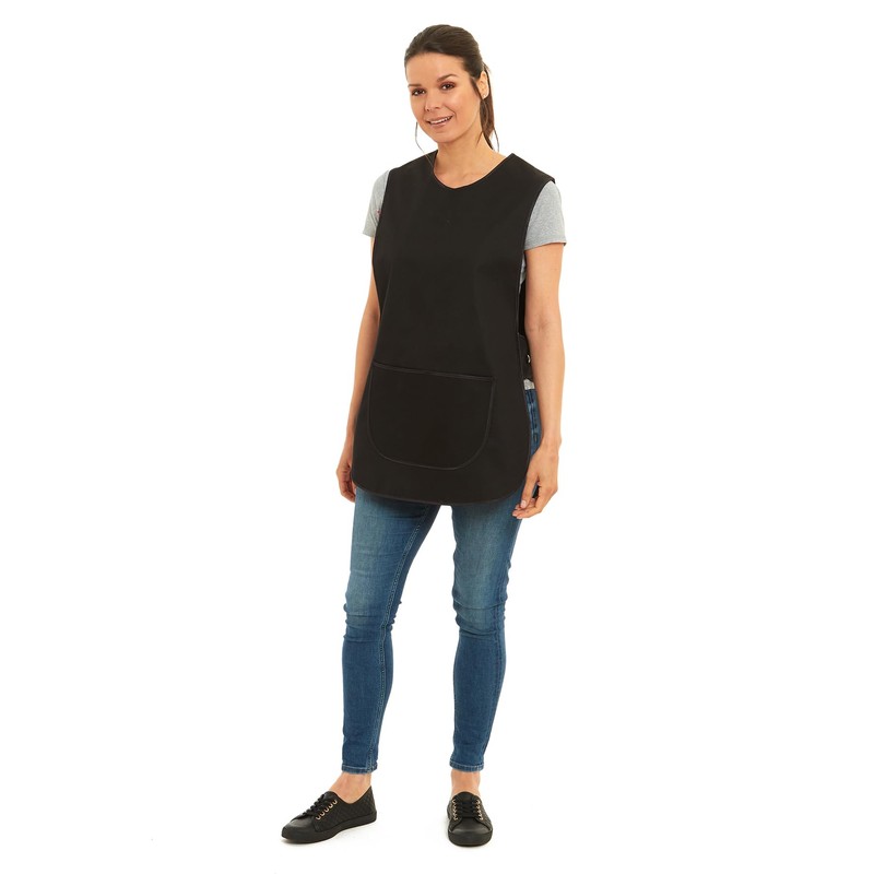 Ladies Plain With Matching Piping Tabard Apron Overalls Front Pocket
