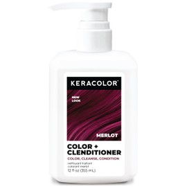 Keracolor Color + Clenditioner 3-in-1 Color-Depositing Conditioner, Gently Cleanses & Conditions, Semi-Permanent Merlot Hair Color, 12 Fl Oz