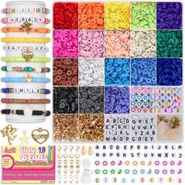 LovelyMoon Clay Beads Bracelet Making Kit Flat Beads with Charms for Friendship Jewelry Making Kit for Beginner Creative Arts and Crafts Gifts for Kids Ages 6 7 8 9 10 11 12 Girls