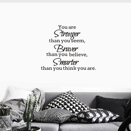 You are Stronger Than You Seem Braver Than You Believe Smarter Than You Think You are Wall Decal Positive Quote Sticker for Classroom Decoration (24.8''x21'')