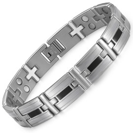 RainSo Men's Magnetic Bracelets Drops Black Stainless Steel Double Row Magneti Wristband 3500 Guass with Gift Box Adjustable (Sliver Black))