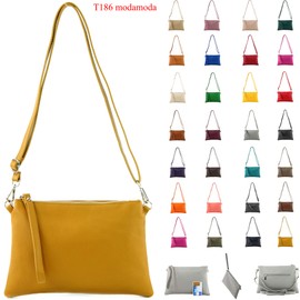 modamoda de T186 Women's Leather Clutch Shoulder Bag Evening Bag Handmade in Italy, graphite grey