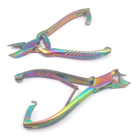AAProTools Set of 2 Pieces Titanium Galaxy Multi Color Rainbow Toenail Nipper Cutter with Barrel Spring and Moon Shape Toenail Nipper Clipper