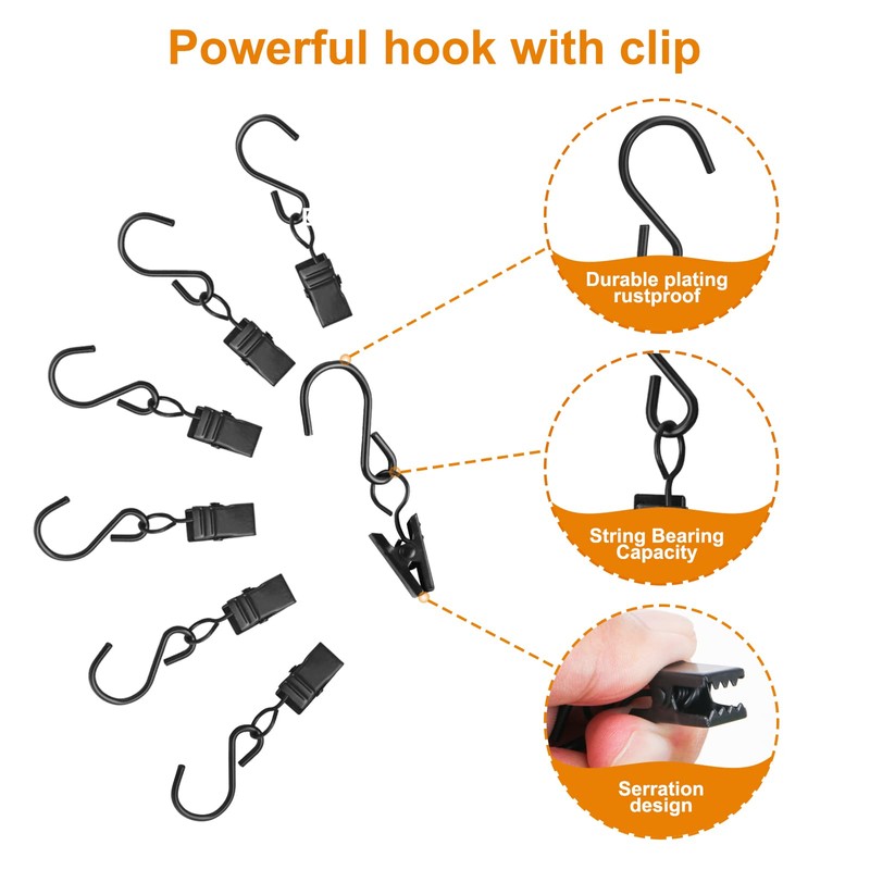 40 PCS Curtain Clips with S Hooks for Outdoor String