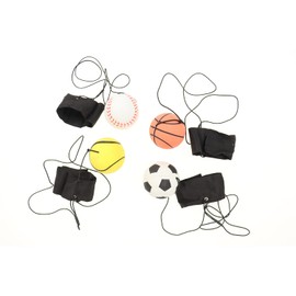 ELLUG Set of 4 springball / return ball / bouncy ball diameter 6 cm bracelet and cord, football/basketball/tennis ball/baseball