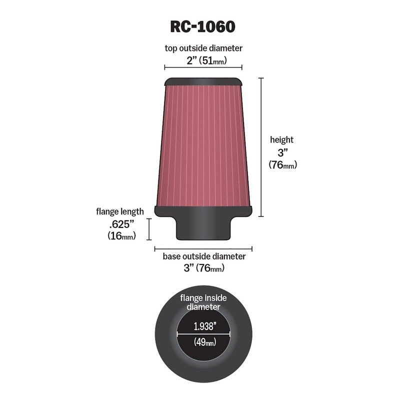 K&N High-Flow Original Lifetime Universal Clamp-On Air Filter: High Performance,