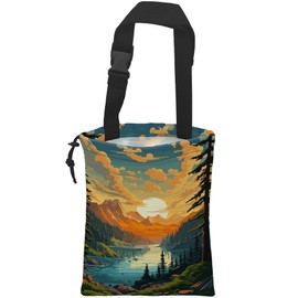 KXWQTRDD Car Garbage Bag Mountain Lake and Sunrise Drawstring Car Trash Bag Hanging for Back Seat with Adjustable Buckle Canvas Vehicle Trash Can Easy-to-Install