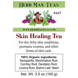 HERB MAN TEAS SKIN HEALING TEA - Designed to reduce inflammation and dryness of the skin. - 1oz sample bag, Just the tea