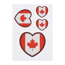 4 x 'Canada Flag Heart' Temporary Tattoos - Water Resistant, Skin-Safe, Non-Toxic Transfers, Mixed Sizes (TO00061116)