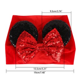 Baby Mouse Ears Headband, Mouse Ears Sequins Bows Fabric Elastic Head Wrap for Newborn Baby Care Hair Care Hairbands Half and First Birthday Outfit Girls or Costume Party supplies (red polka dot bow)