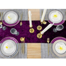 Elegant Event Essentials - Crushed Velvet Party Long Table Runner - For Spring Party, Wedding, Reception, Banquet, Home Dining Space Christmas Decoration (12” x 108”/30.48 x 274.32cm) - Purple