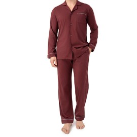 DAVID ARCHY Mens Pajamas Set Soft Cotton Notched Collar Pajamas for Men Long Sleeve Mens Sleepwear with Pockets & Front Fly(L,Wine)