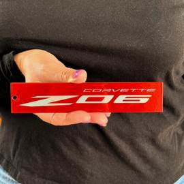 C8 Corvette ZO6 Red Steel Magnet Emblem Dusted Chrome Powder Finish 7.5" by 1.75" Z06