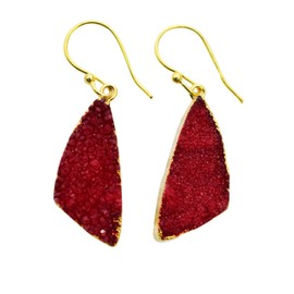 Myesha Jewels Natural Red Sugar Druzy Fan Shape Drop Dangle Earring, Fancy Party Wear Earrings for Women with free Jewelry Box