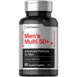 Horbäach Mens Multivitamins 50 Plus | 60 Caplets | with Calcium, Magnesium, Vitamin A, B, C, D & E | 50+ Advanced Formula | Non-GMO & Gluten Free Supplement