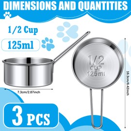 Qinyoung 3 Pack 1/2 Cup Dog Food Measuring Cup Stainless Steel Dog Food Feeding Scoop Dog Food Measuring Scoop with Handle for Dog Cat Bird Food