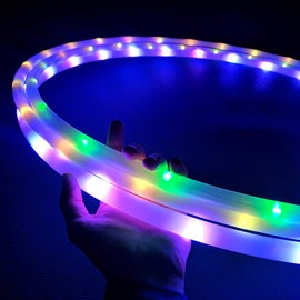 UltraHoop Shuffle LED Hoop - 30 Smart Auto Color Changing LED Lights with 100+ Modes & Patterns - Rechargeable Battery, HDPE Collapsible, Advanced to Beginner Hoola Hoops - 36” x 3/4" OD - UltraPoi