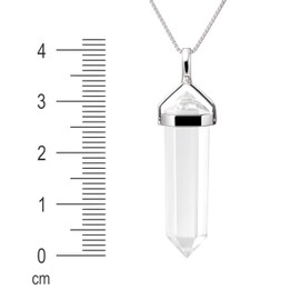 Franki Baker Natural Rock Crystal Gemstone & Sterling Silver Double Point Pendant Necklace. Pendant Length: 4cm. Chain Length: 50cm