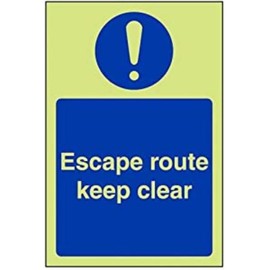 V Safety Glow In The Dark Escape Route Keep Clear Sign - Portrait - 150mm x 200mm - Rigid Plastic