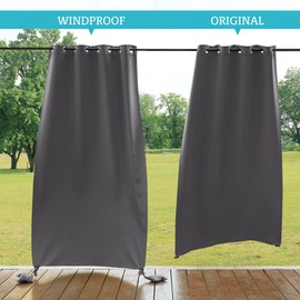 RYB HOME Extra Wide Outdoor Curtains Windproof, Blackout Waterproof Privacy Outside Curtains for Patio Pergola Pool Hut Screen Porch Outside Deck, W 84 x L 96 inch, Grey, 2 Panels