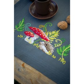 Vervaco Table Runner Cross Stitch Kit Hedgehog with Ferns Embroidery Picture 40 x 100 cm