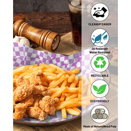 12x12 inch Checkered Dry Waxed Deli Paper,Food Basket Liner,Waxed Food Greaseproof Paper,100 Sheets Classic Checkered Wrapping Paper-Purple