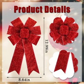 ALIBBON 2 Pcs Christmas Bows for Wreaths, Christmas Wreath Bows, Glittering Bows, Red Bows for Front Door, Christmas Decor, Holiday Craft Bows for Wreath Indoor Outdoor Wall Window Decorations