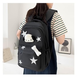 JHTPSLR Preppy Backpack with Plushies Y2K Aesthetic Cute Aesthetic Backpack (Black)