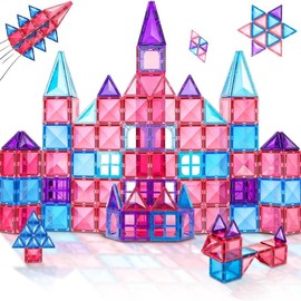 Summer Spring Mother's Day Gift Magnetic Tiles Building Blocks for 3 4 5 6 7 8+ Years Old Boys Girls Colorful Magnet Stacking Toys Birthday Gift for Toddlers STEM Preschool Educational Construction Tiles Set for Kids - Color: Pink