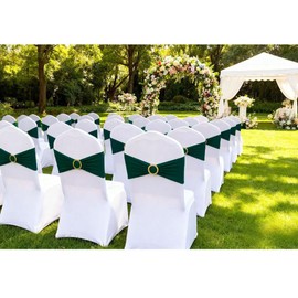 MAGTOWNE Hunter Green Chair Sashes 50 Pack, Dark Green Spandex Chair Bands with Gold Buckle Slider for Wedding Christmas Party Folding Chairs Birthday Décor, Green Chairs Bows Ties