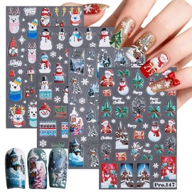 Christmas Nail Stickers Decals 5D Embossed Self-Adhesive Nail Decals Design Christmas Tree Snowflake Snowman Reindeer Gnomes Nail Art Stickers for Women DIY Manicure Decoration Accessories 4 Sheets