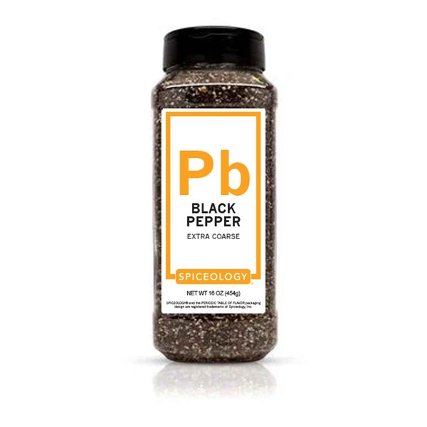 Spiceology - 16 Mesh Ground Black Pepper - Extra Course - For Use On: Beef, Pork, Chicken, Fish, Game or Vegetables - Bulk Pepper Spices and Seasonings for Home Cooks, Chefs, and Professional Kitchens - 16 oz