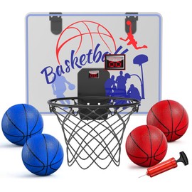 Basketball Hoop Indoor for Kids 4-12 Years Old, Over The Door Mini Hoops with 4 Balls, Scoreboard & Music Accompaniment, Cheering Sounds, Indoor Basketball Hoop Sports Toy Gift for Boys Girls