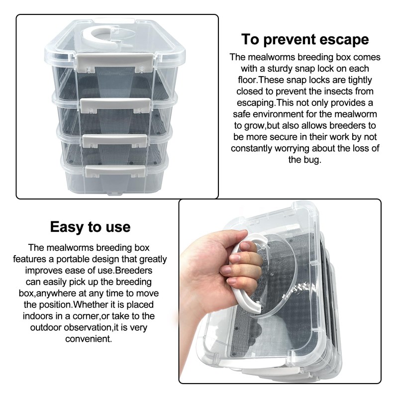Mealworm Breeding Kit,Prevent Escape Mealworms Keeper,Four-Layer High Capacity Mealworm Farm,To
