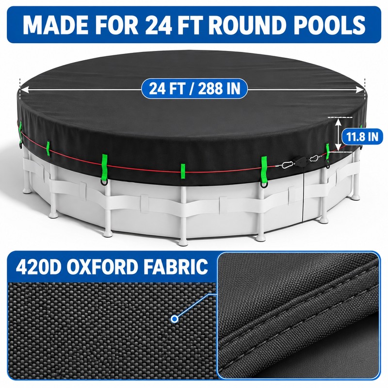 24 Ft Round 420D Oxford Winter Above Ground Pool Cover