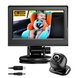 USB Baby Car Camera Plug-Play，4.3" HD Night Vision Function Car Mirror Display，360 Rotation Rear Facing Baby Monitor with Camera Night Vision，Wide Clear View，Easily Observe The Baby's Move，Dark Black