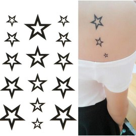 Yesallwas 6 Sheets Black Stars Temporary Tattoos Women Men Adults Moon Star Fake Temporary Tattoo Sheet - 10.5 x 6.5 cm