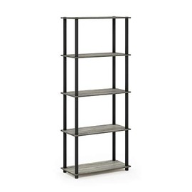 Furinno Turn-N-Tube 5-Tier Multipurpose Shelf Display Rack, Single, French Oak Grey/Black